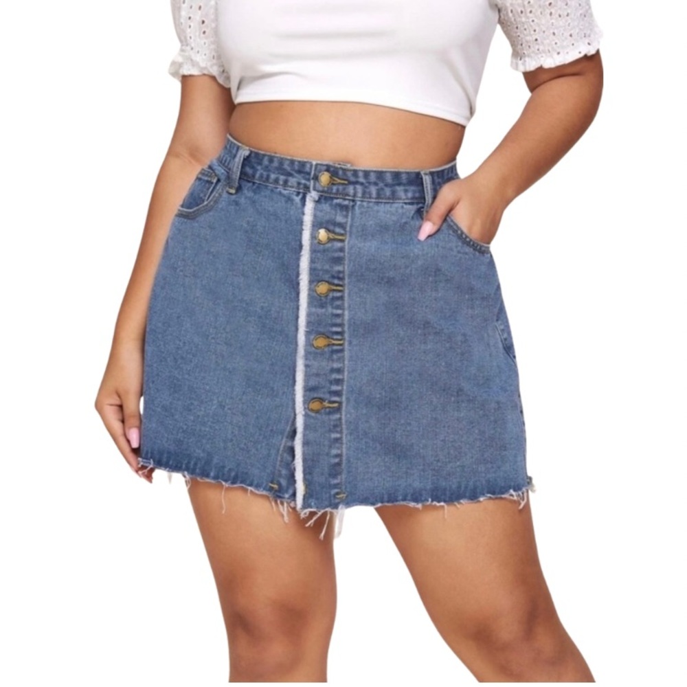 Button Front Denim Skirt